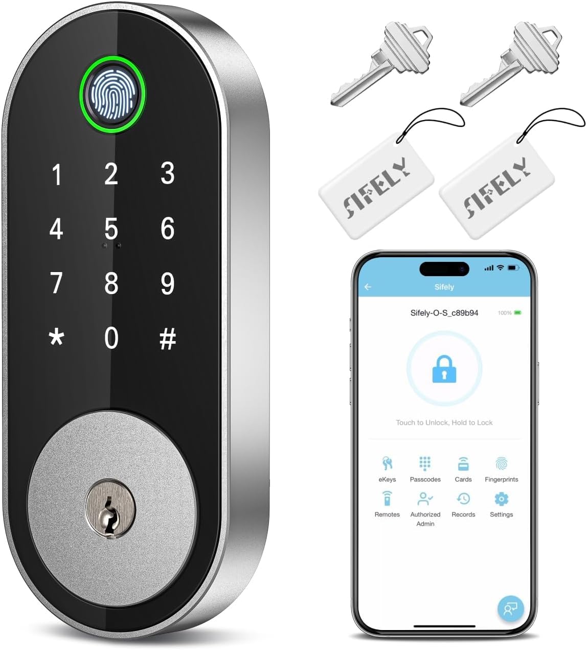 Keyless-Entry Fingerprint Deadbolt Smart Lock: Sifely Smart Lock, Automatic Electronic Keyless Entry Door Lock, Digital Smart Door Lock with Code, Biometric Fingerprint Door Lock with Keypad (Silver)