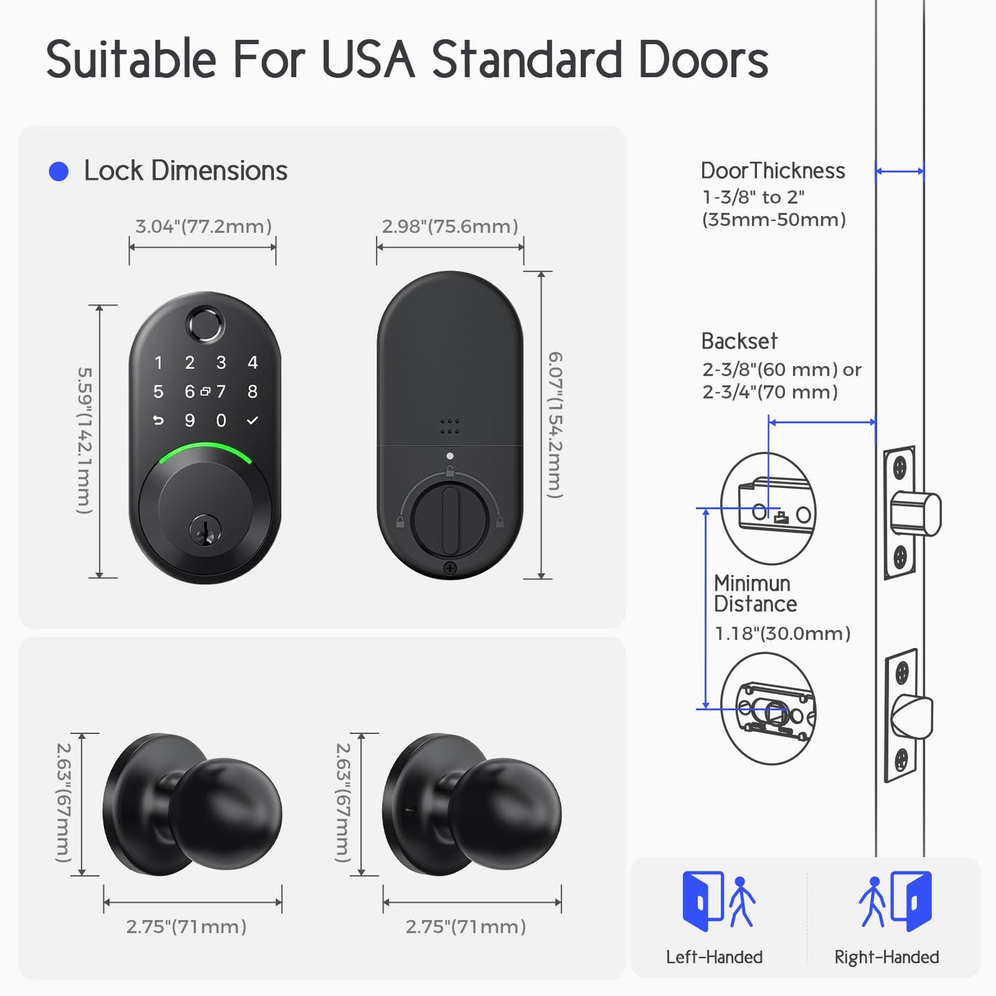 Keypad Smart Lock with Knob Set,Keyless Entry Door Lock Deadbolt with Handle,Front Door Lock Set,Fingerprint Door Lock for Front Door,Electronic Code Deadbolt Set, Auto Lock