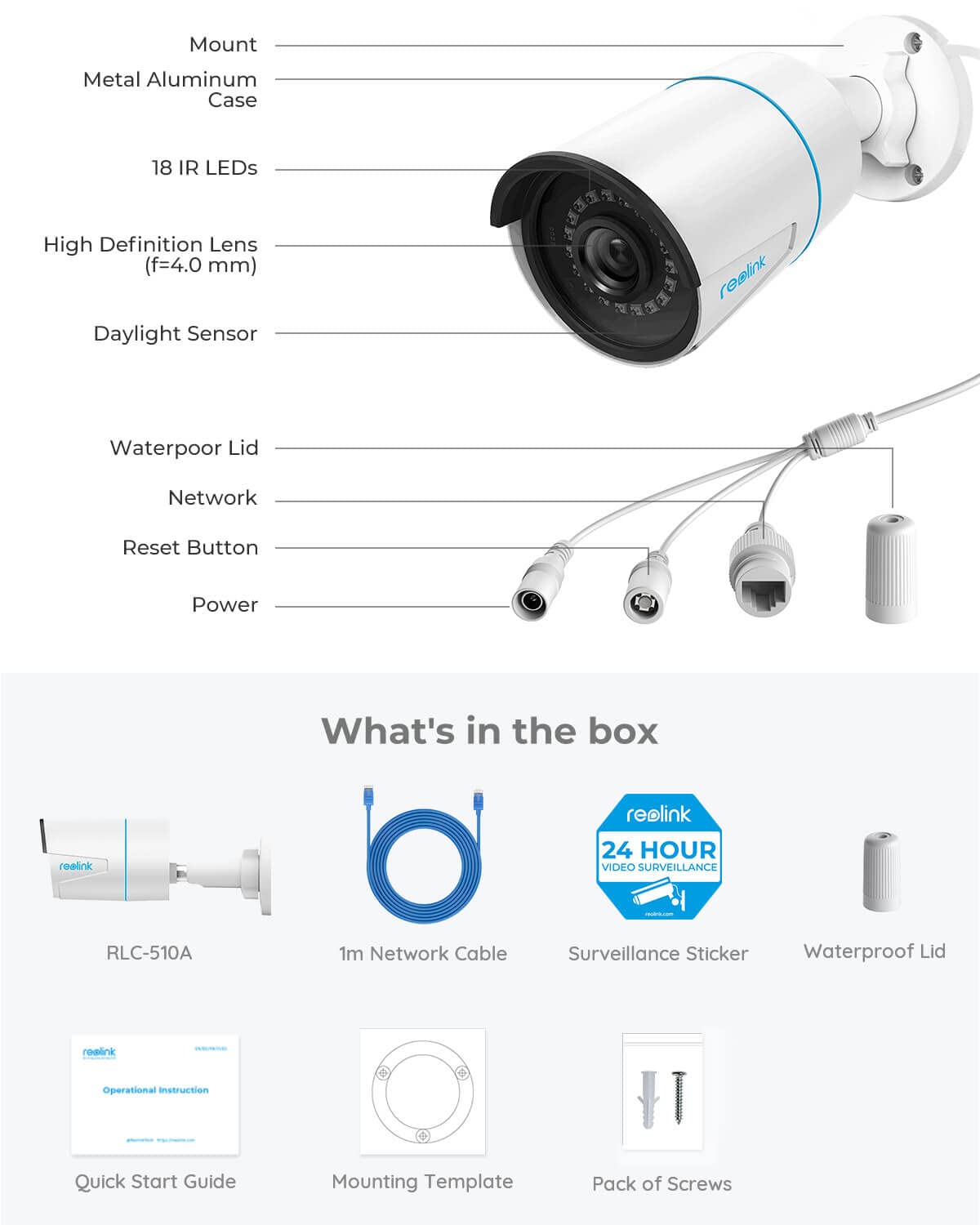 REOLINK Security Camera System with Human/Vehicle/Pet Detection, 1X 36ch Network Video Recorder, 3 HDD Bays, No HDD Included, Bundle 32X RLC-510A 5MP PoE IP Cameras