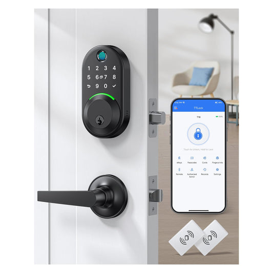 Keypad Smart Lock with Handle Set, Keyless Entry Door Lock Deadbolt with Handle, Front Door Lock Set, Fingerprint Door Lock, Electronic Keypad Door Lock, Digital Code Deadbolt,Auto Lock