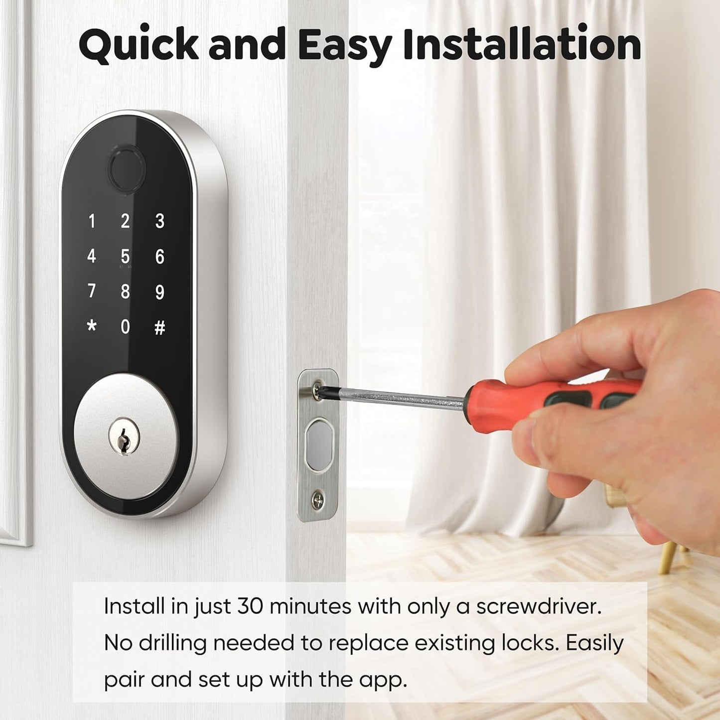 Keyless-Entry Fingerprint Deadbolt Smart Lock: Sifely Smart Lock, Automatic Electronic Keyless Entry Door Lock, Digital Smart Door Lock with Code, Biometric Fingerprint Door Lock with Keypad (Silver)