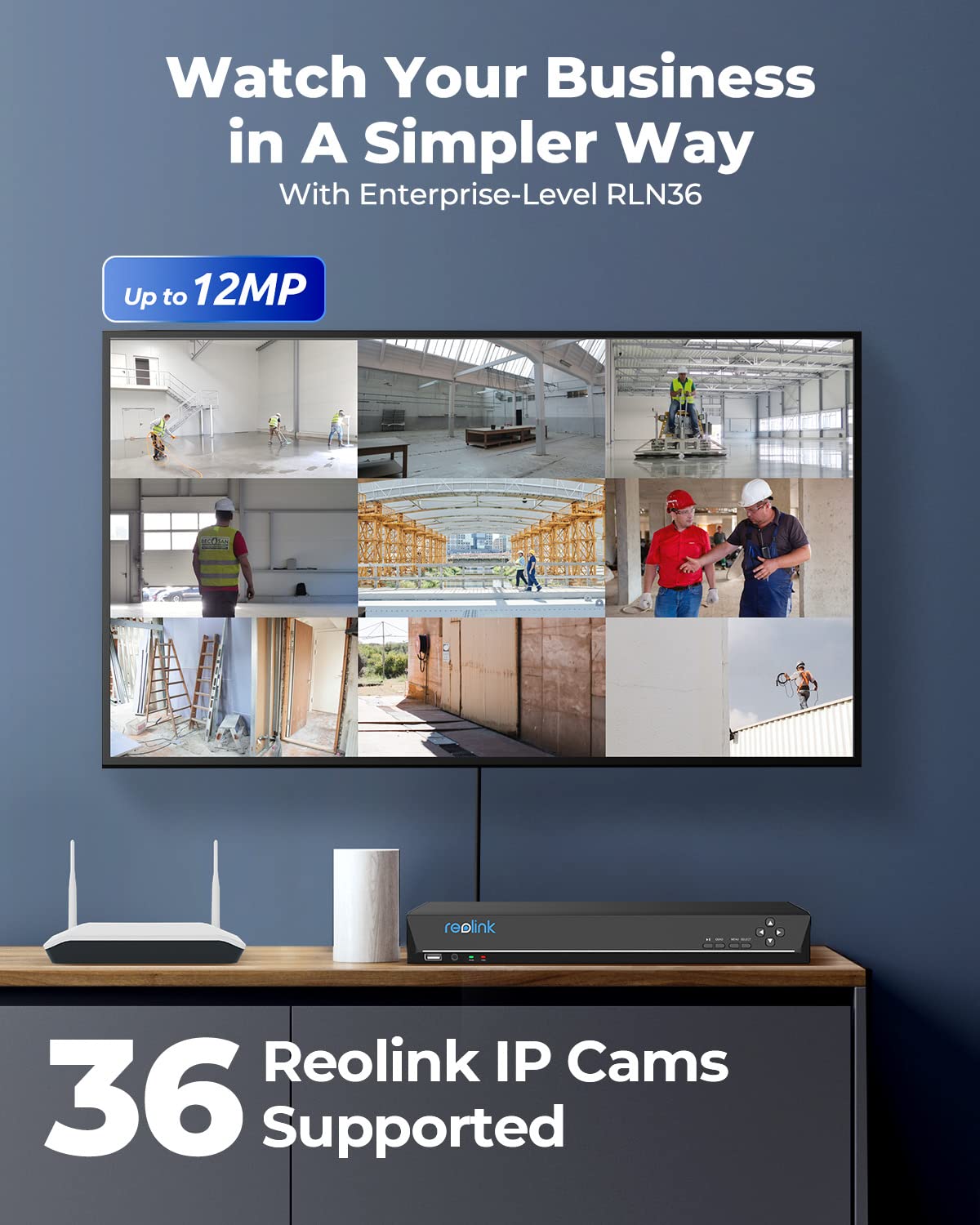 REOLINK Security Camera System with Human/Vehicle/Pet Detection, 1X 36ch Network Video Recorder, 3 HDD Bays, No HDD Included, Bundle 32X RLC-510A 5MP PoE IP Cameras