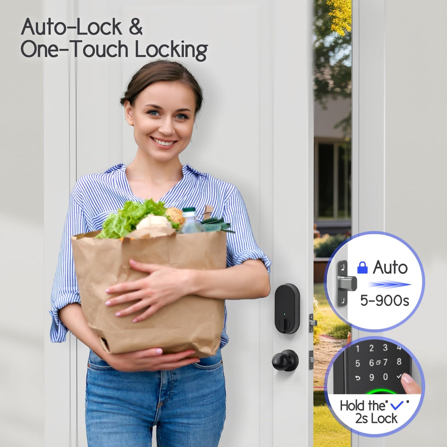 Keypad Smart Lock with Knob Set,Keyless Entry Door Lock Deadbolt with Handle,Front Door Lock Set,Fingerprint Door Lock for Front Door,Electronic Code Deadbolt Set, Auto Lock