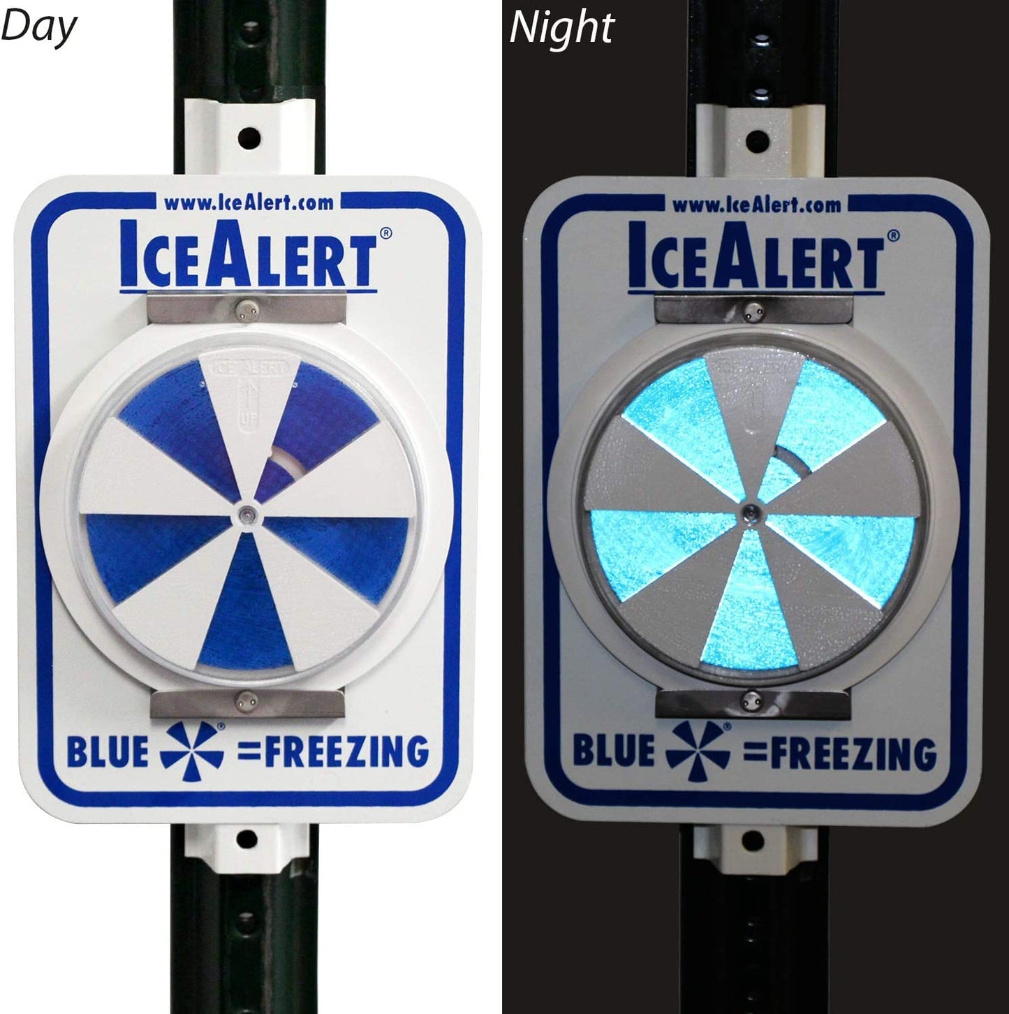 SmartSign 4-Pack Ice Alert Sign - 12 x 7 inch, Universal Mount Temperature Sensitive Indicator with Post-Section Bracket, 40 mil Rustproof Aluminum, Blue, Grey and White, Made in USA