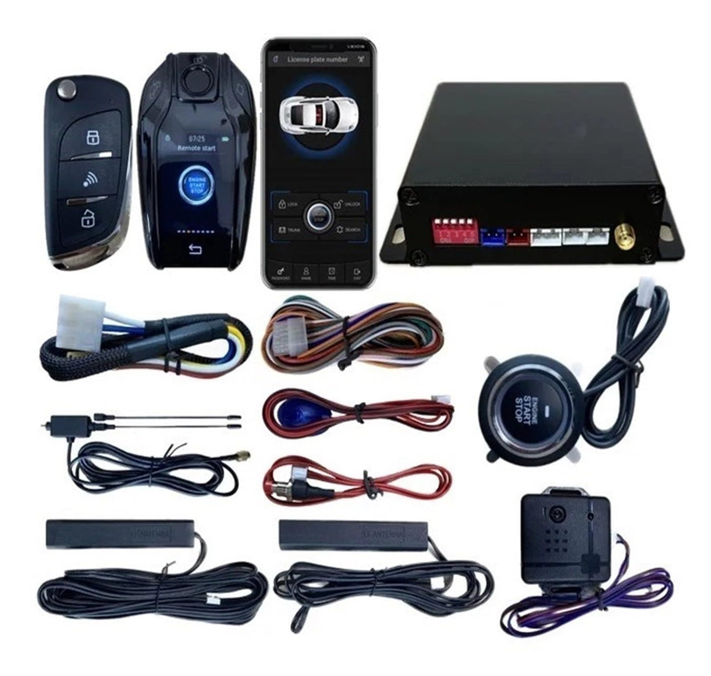 MU007-U Smart LCD Key APP Control Car Alarm System Keyless Entry Push Button Start Engine Start Stop Car Accessories(U APP LCD-Black)