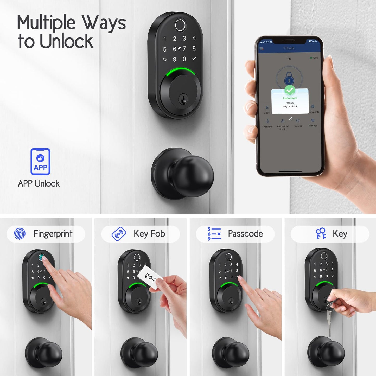 Keypad Smart Lock with Knob Set,Keyless Entry Door Lock Deadbolt with Handle,Front Door Lock Set,Fingerprint Door Lock for Front Door,Electronic Code Deadbolt Set, Auto Lock